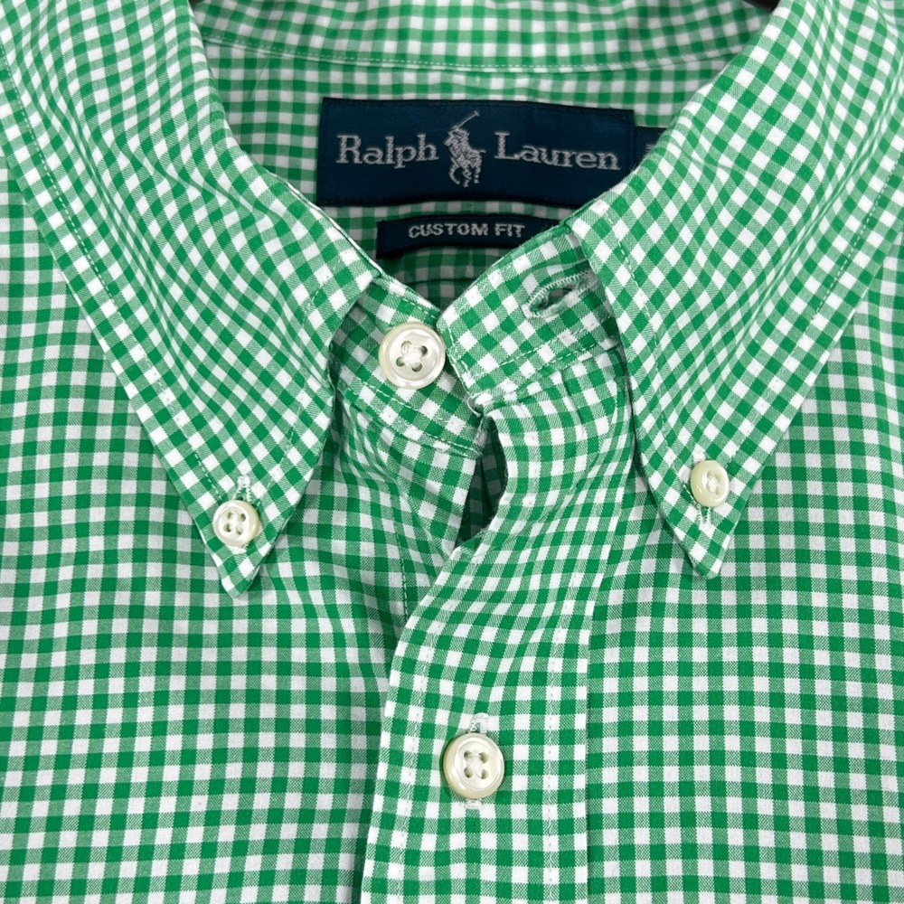 Polo Ralph Lauren Shirt Mens XL Green Gingham Custom Fit Orange Pony Cotton
